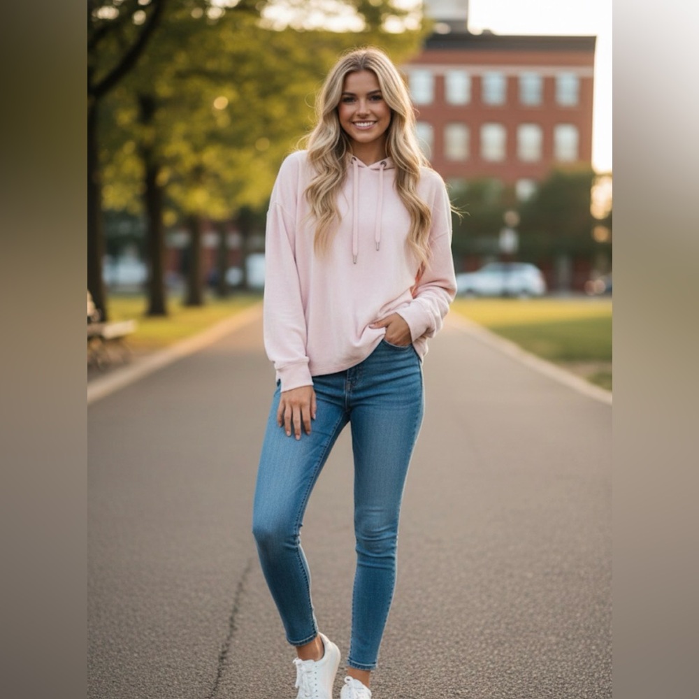 DKNY light Pink Velvet Hoodie size XL Y2K